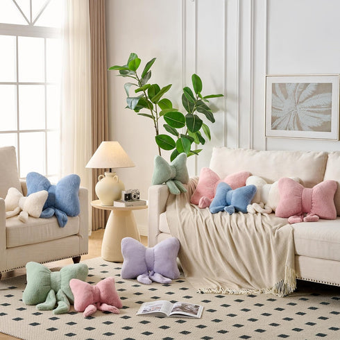 12 9inch XIAIJIA Bow Pillow Decorative Pillows Aesthetic Home Decor Soft Seat Cushions Cute Throw Pillow for Couch Bow