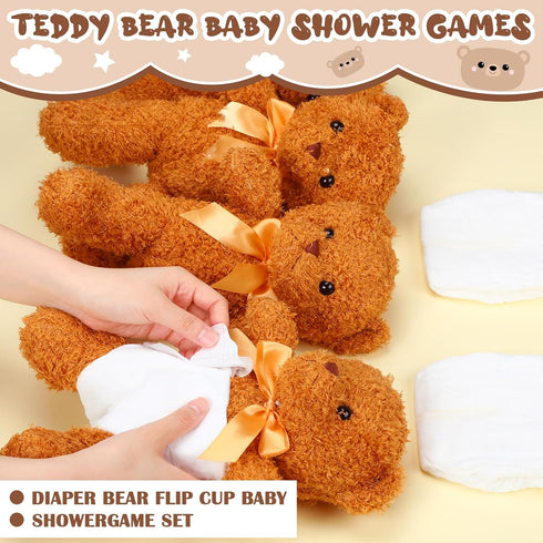 Seenelling 4 Sets Bear Blindfolded Diaper Changing Coed Baby Shower Games Kit Baby Dolls Bears Diapers for Bridal