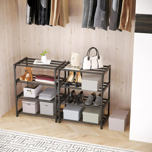 SOKOSEN 4-Tier Closet Small Shoe Rack, Metal Stackable Kids Shoe Shelf Storage Zapateras Organizer,Narrow Shoe Rack