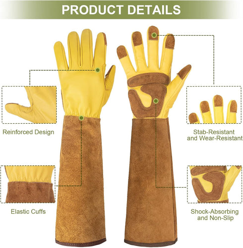 Women Gardening Weeding Gloves, Leather Thorn Proof Garden Glove for Digging, Planting, Pruning