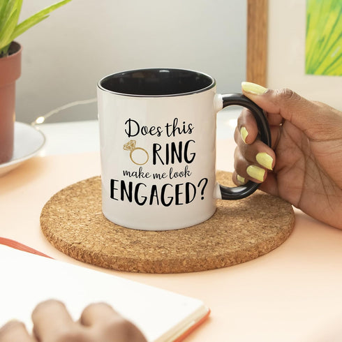 YouNique Designs Engagement Mug, Does This Ring Make Me Look Engaged, 11 Ounces