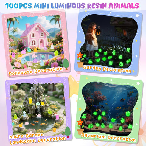 100 Hysagtek Mini Resin Animals Blind Bags - Pcs Luminous Tiny Animals Glow in The Dark Little Farm Figures Micro