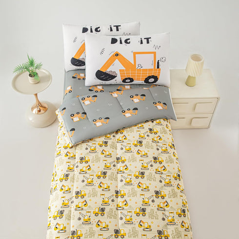 Dearller Bedding Twin for Boys Construction Truck Vehicle Car Comforter Boys Twin Bedding All in one Zipper Kids