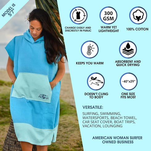 Sea Aloha 100% Surf Poncho Women - Towel Poncho - Hooded Towel Adult - Changing Poncho Cotton Towel Poncho - Poncho