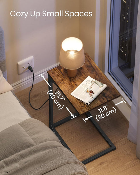 2 ULET362K01 VASAGLE C-Shaped Side Table, End Table with Charging Station, C Table for Couch, Sofa, Adjustable Feet