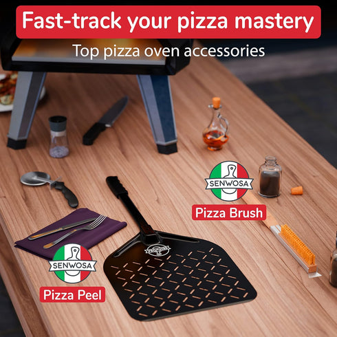 22 Senwosa Pizza Oven Brush with Stone Scraper - Heat Resistant Stainless Steel Bristles, Extra Long Handle - Universal
