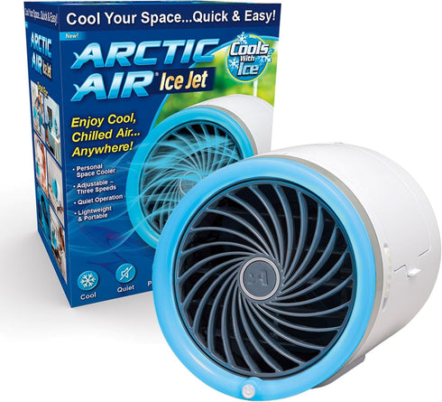 Arctic Air Ice Jet Personal Air Cooler | 3-Speed Room Cooler with Reusable Ice Packs & 7 LED Lights