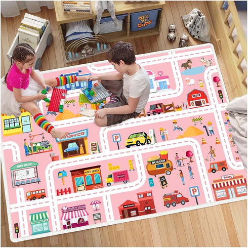 39x59in Car Play Mat Kid Playroom Rug Non Slip Road Rugs for Kids Toy Cars with Non-Slip Backing Low Pile Car Mat