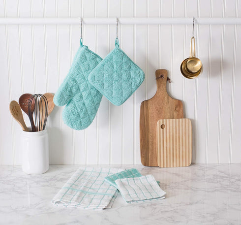 DII Basic Terry Collection Quilted Potholder, 100% Cotton, Aqua, 3 Piece