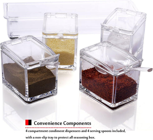 V-Resourcing Clear Seasoning Box, 4 Pieces Clear Storage Container for Spice, Condiment Jars