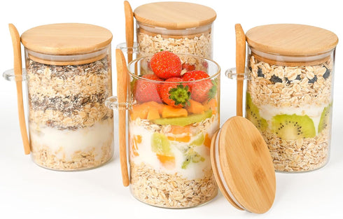 Xileanalee Lids,4 Pack 18oz Overnight Oats Containers with Overnight Oats Jars with Spoons,Salad Meal Prep Jar