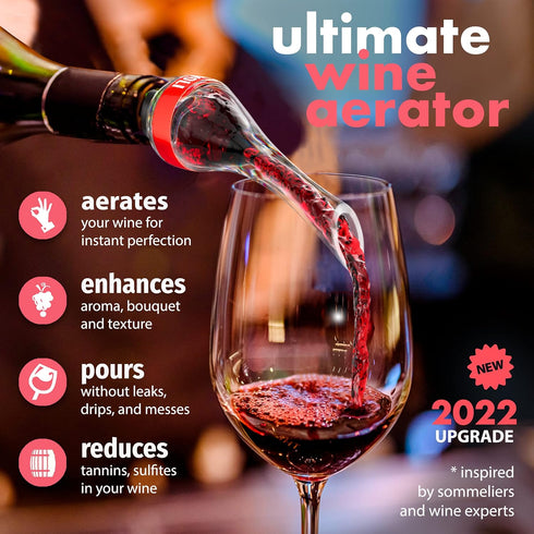 Wine Aerator - New 2024 Luxury Wine Air Aerator - Wine Aerators Pourer - Red Wine Decanter with Aerator - Wine Aerator Pourer Spout - Professional Quality for Wine Lovers and Sommeliers by Vinvoli