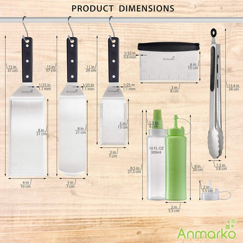 Metal Spatula Set - Griddle Accessories Kit for BBQ Grill, Flat Spatula, Hamburger Turner, Commercial Grade