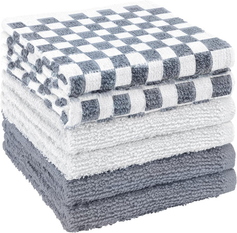 6 Pack 100% 12x12 inch Set (Pack 6) DecorRack Cotton Checkered Washcloths, Soft Cotton Face Towels, Absorbent