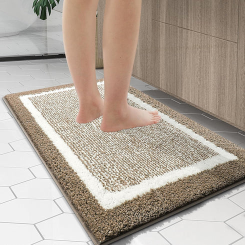 OLANLY Bathroom Rugs 36x24, Extra Soft Microfiber Bath Mat, Non-Slip, Quick Dry Shaggy Carpet, Tan