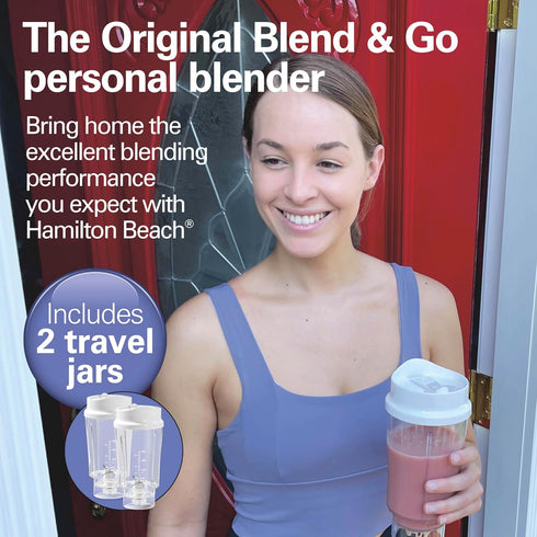 Hamilton Beach Portable Blender for Shakes and Smoothies, 14 Oz BPA Free Travel Cup, 2 Jars, White (51102V)