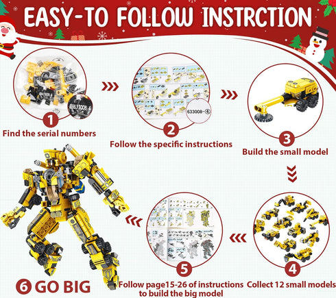 Asoulin 2025 24 Countdown 25-In-1 6+ Advent Calendar Boys, Days STEM Robot Building Blocks Christmas Calendar Gift Box