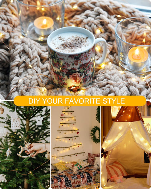 3pcs 9.8ft 30 8 Mini Fairy Lights Rechargeable, LED String Light Battery Operated, Modes with Timer, Removable Battery