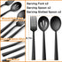 E-far Matte Black Serving Utensils Set of 6, Stainless Steel 8.7 Inch Hostess Serving Set with Square Edge, Metal Serving Slotted Spoons Forks for Party Buffet Catering by E-far