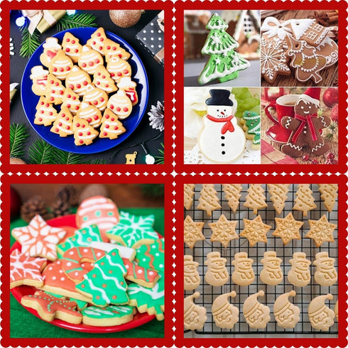 KAISHANE Christmas Themed MINI Cookie Cutter Embossing Mold Set, 8Pcs Plastic Spring Die Biscuits Pastry Cutter