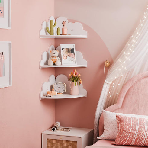 Set 3 Cloud Floating Corner Shelves - of Cloud Corner Wall Shelves for Kids Room, White Floating Shelf Nursery Wall