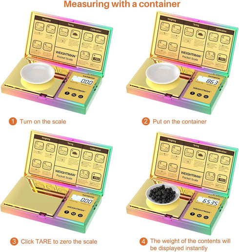 Shiny Digital Gram Scale 200g x 0.01 by WEIGHTMAN, Chrome Rainbow Mini Scale for Food