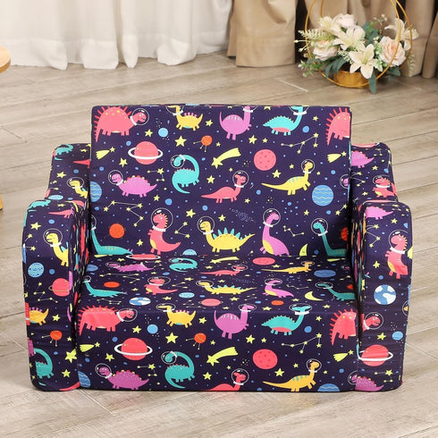 2-in-1 MOMCAYWEX Kids Sofa, Flip-Out Foam Couch, Foldable Soft Play Lounge Chair, Purple
