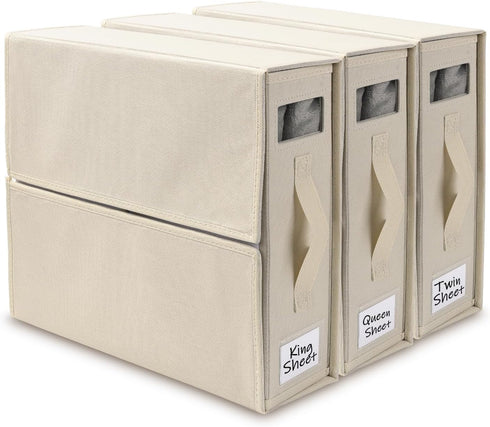 Premium Bed Sheet Organizers and Storage (3 Pack), Foldable Cube Storage for Linen Sheets, Duvet Covers, and Blankets