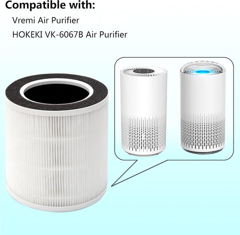 VK-6067B Filter, 2-Pack, Compatible with Vremi and HOKEKI Air Purifiers, 3-in-1 H13 True HEPA