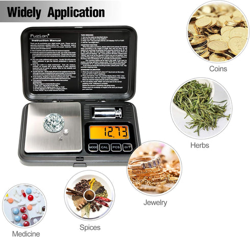 Fuzion Digital Pocket Scale 200g/0.01g, Mini Scale with LCD Display, Tare, PCS, and 50g Calibration Weight for Jewelry