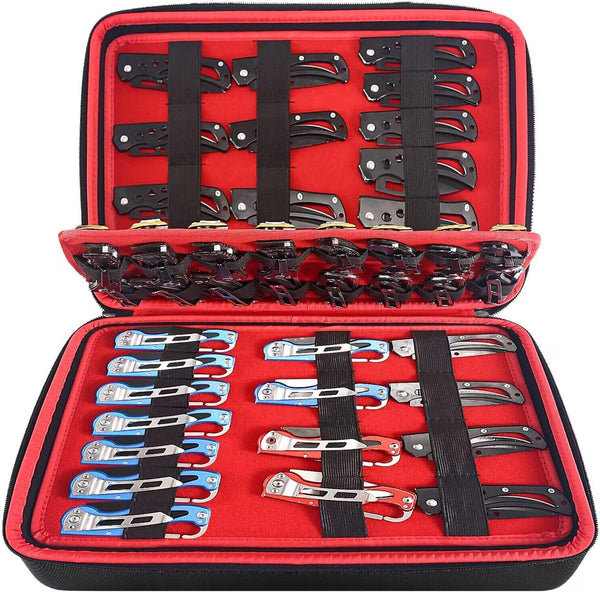 Knife Display Case for 62 Pocket Knives, Folding Knife Storage Carrier, Butterfly Knife Collection Pouch for Outdoor EDC