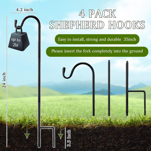 4 24 Inch Hummingbird Pcs Shepherds Hook for Outdoor Adjustable Bird Feeder Pole Metal Steel Shepard Hooks for Stand