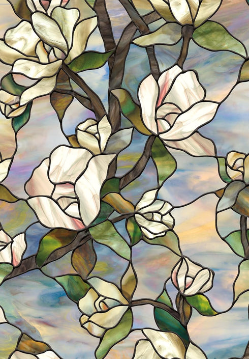 Artscape Star Magnolia Window Privacy Film, Stained Glass Pattern, Non-Adhesive & UV Protection, 24 x 36 inches