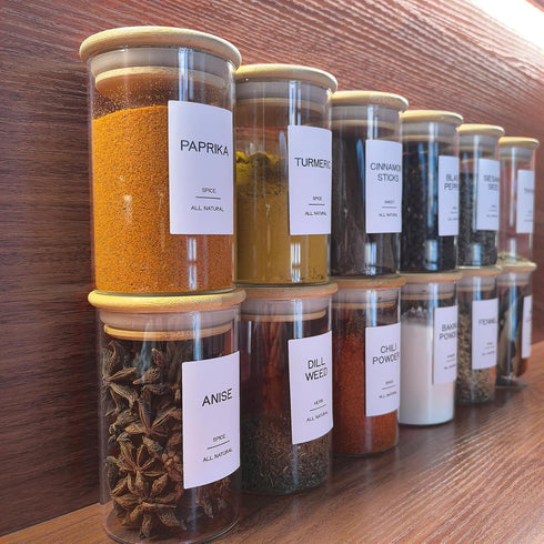 Kuocodall 12 201 8oz Pcs Glass Spice Jars with Bamboo Airtight Lids & Labels - Small Empty Food Storage Containers
