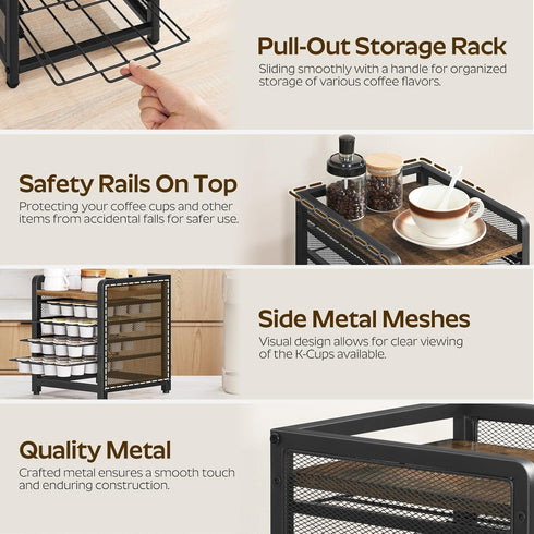 Coffee Pod Holder: K Cup Holder, 4-Tier Coffee Pod Organizer for 80 Pods, Space Saving for Home Office, Rustic Brown