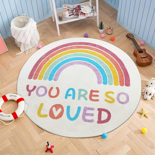 Topotdor Rainbow Round Rug for Girls Bedroom,Colorful Boho Decor Nursery Area Rug,Ultra