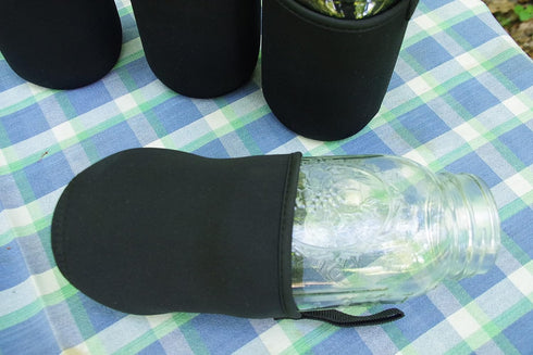 Masun Mason Jar Sleeve - Wide and Regular Mouth Quart Jars (Black 4 Pack)