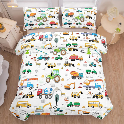 Set (68x86 Inch), 2 Sets 1 Peopleareok Construction Comforter Twin Pieces Construction Excavator Tractor Bedding