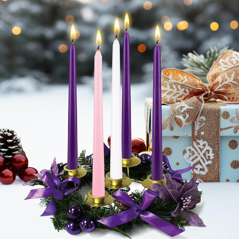 Mega Candles 5 pcs Unscented Christmas Advent Candles Set, Hand Poured Premium Wax Taper Candle 10 Inch