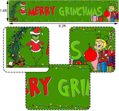 Nepnuser Grinchmas Fence Banner, Christmas Green Elf Holiday Party Decoration, Large Outdoor Sign