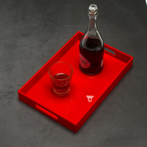 Sturdy Red Acrylic Serving Tray with Handles, 10x15 Inch for Serving Coffee, Appetizer, Breakfast, Butler, Makeup