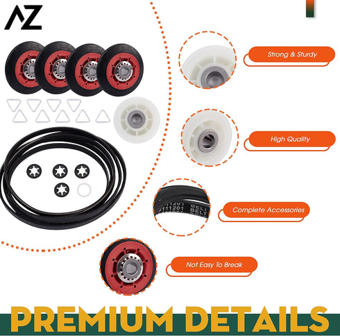 Dryer Repair Kit Drum Roller Idler Pulley Belt for Maytag 3000 Series MEDE500VW1 MEDE300VW1 MEDC215EW1