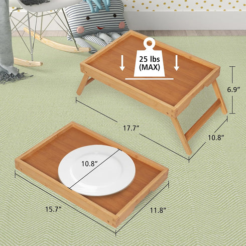 Artmeer Bed Tray Table with Folding Legs,Bamboo Breakfast in Bed for TV Table, Laptop Computer Tray,Eating,Snack