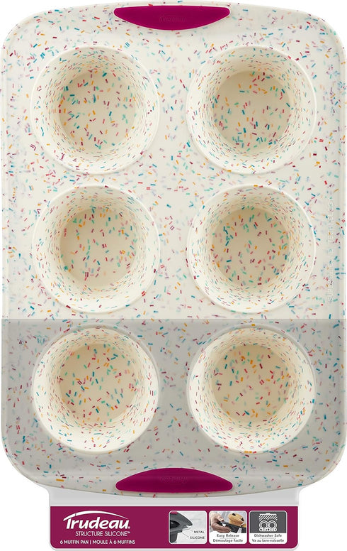 Trudeau Reinforced White Confetti Jumbo Muffin Pan, 6 Cup Silicone Bakeware