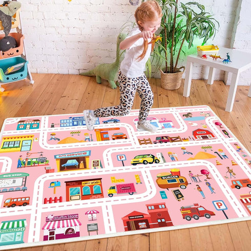 39x59in Car Play Mat Kid Playroom Rug Non Slip Road Rugs for Kids Toy Cars with Non-Slip Backing Low Pile Car Mat