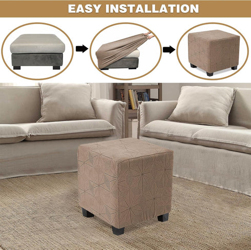 1PC) NeColorLife Ottoman Cover - Stretch Slipcover, Knitted Jacquard Fabric for Square Ottoman, Storage Stool