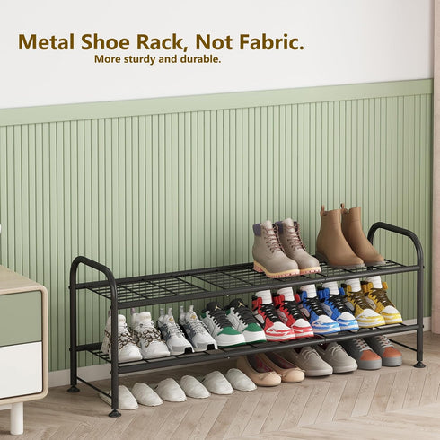 2 Closet LINZINAR Shoe Rack Tier Storage Organizer for Entryway Metal Black