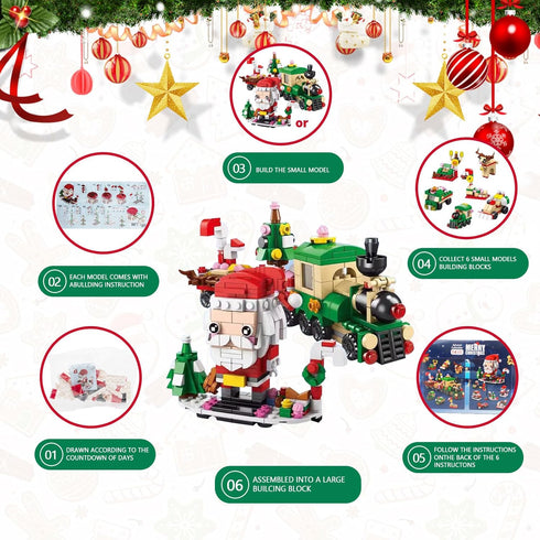 2025 6 1 12 Countdown Christmas Advent Calendar, IN Santa Claus Train Building Blocks, Days Calendar Toy for Kids