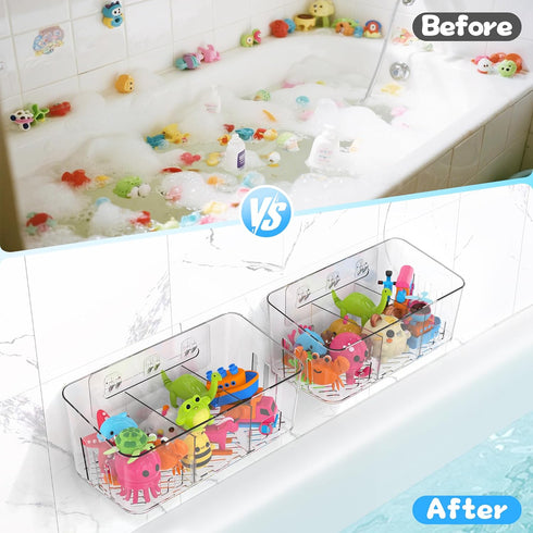 Lysam 2 Packs, 3 Bath Toy Storage Large Bath Toy Holder with Compartment, Quick Dry Bathtub Toy Organizer, Bath Tub Toy