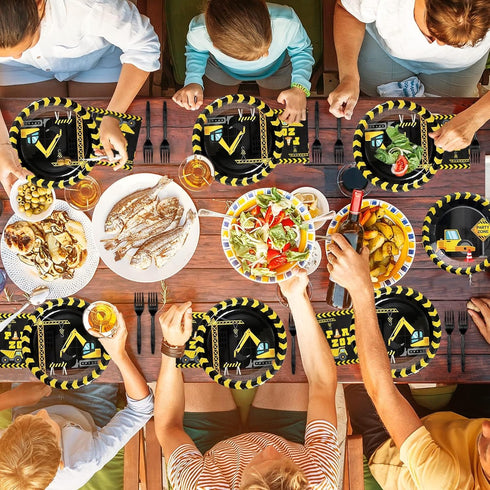 50, 200 Set Construction Party Plates and Napkins Serves Construction Birthday Supplies Pcs Tableware Dump Truck Party